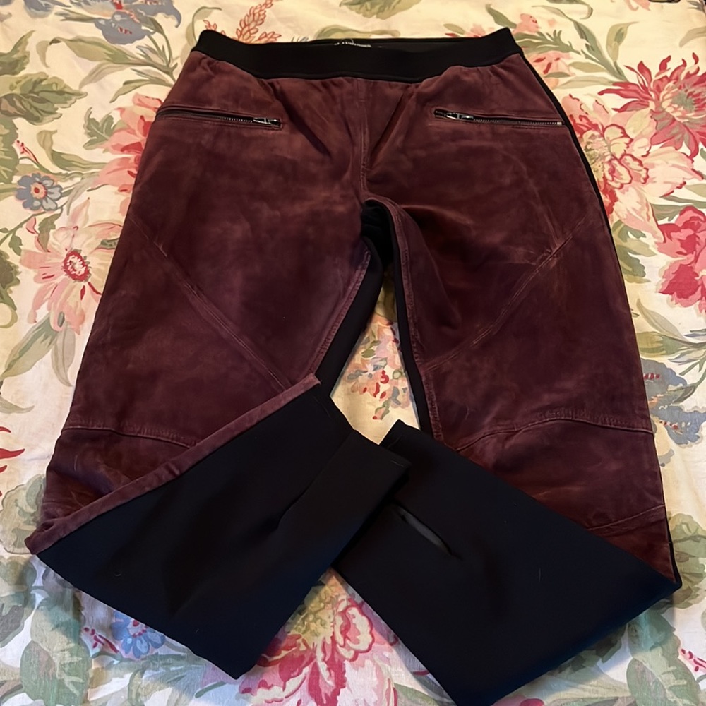 BLANK NYC Size 28 Suede Leather Pull-On Leggings Wine / Black Stretch $298 NEW